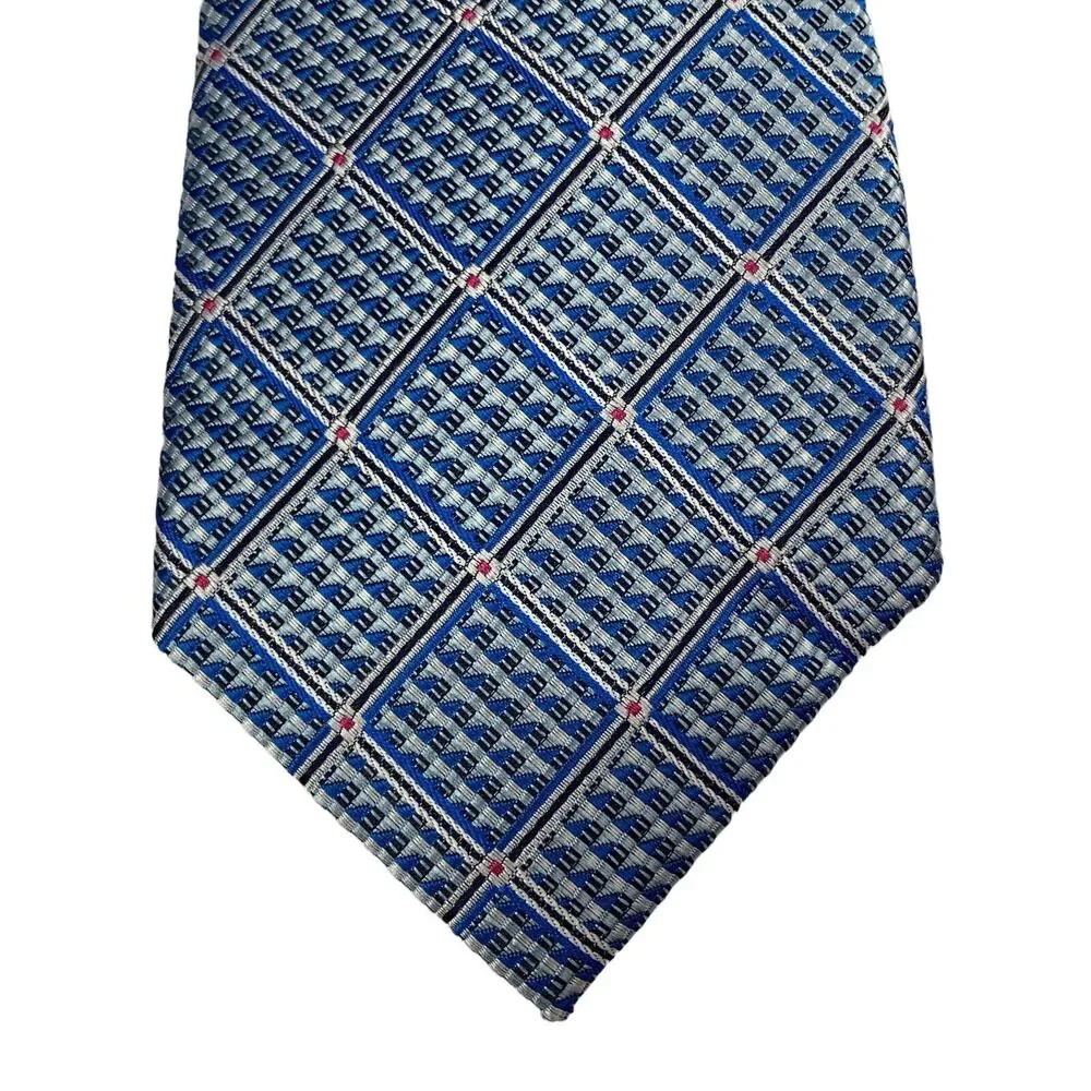 Perry Ellis Mens Tahan Grid Classic Polyester Neck Tie Blue 3 1/8